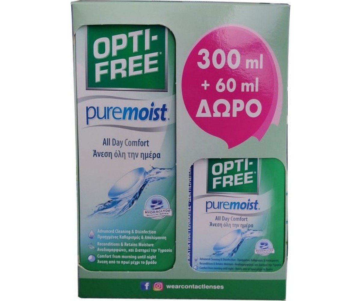 OPTIFREE Pure Moist Υγρό Καθαρισμού 300ml + 60ml ΔΩΡΟ